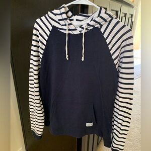 Orvis Women’s M Navy Blue White Striped Long Sleeve Hoodie Lightweight Pullover